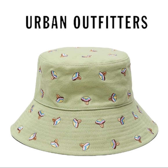Urban Outfitters Accessories - NWOT Urban Outfitters UO Embroidered Icon Green Mushroom Bucket Hat